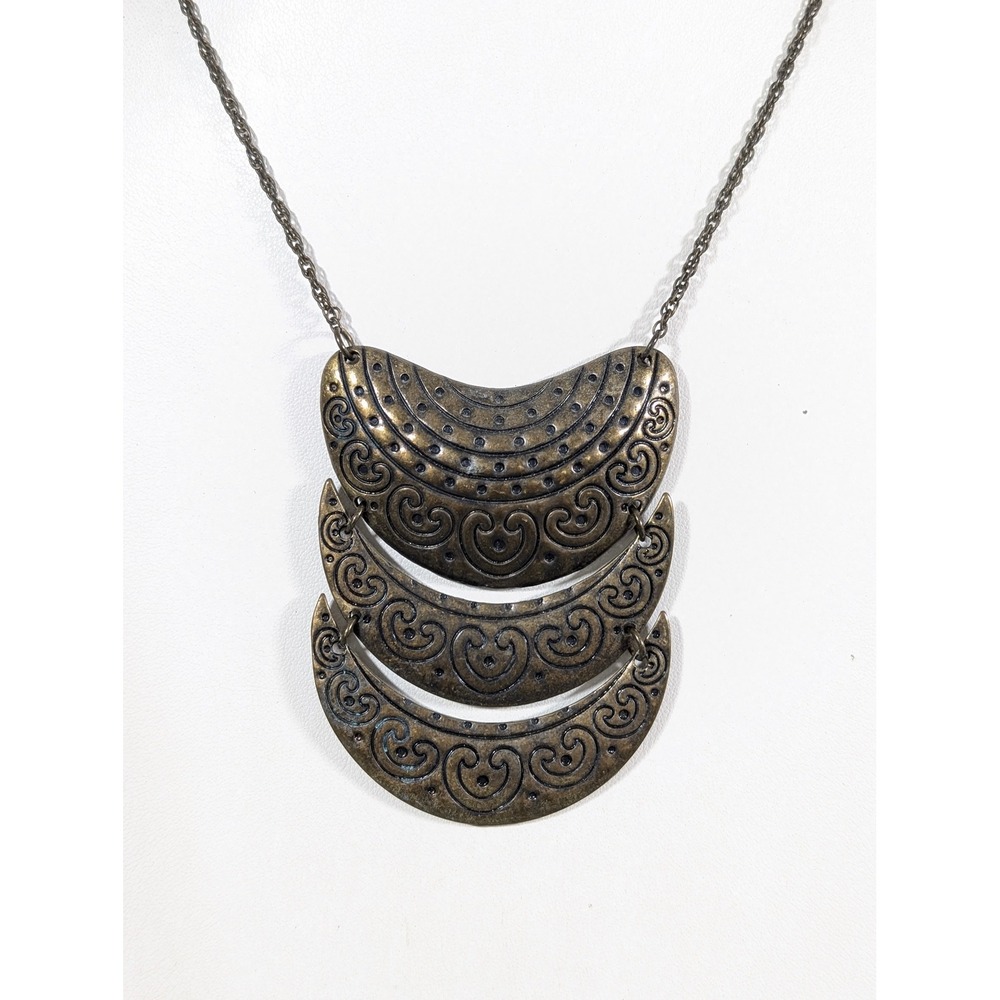 Dark Bronze Tone Etched Bar Necklace Southwestern Boho Tribal Style 20 in